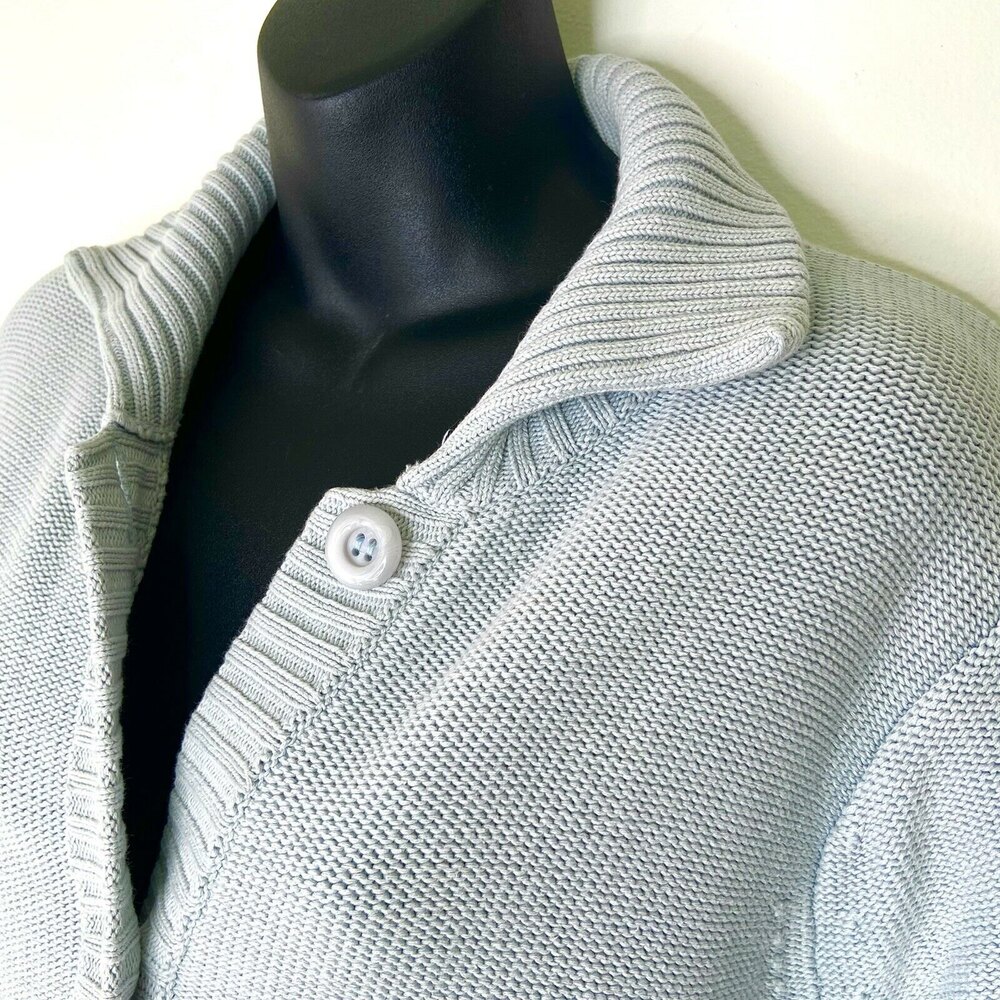 SHEN NY Ribbed Collar Cotton Cardigan Sweater Soft Blue Front Pockets Size 4